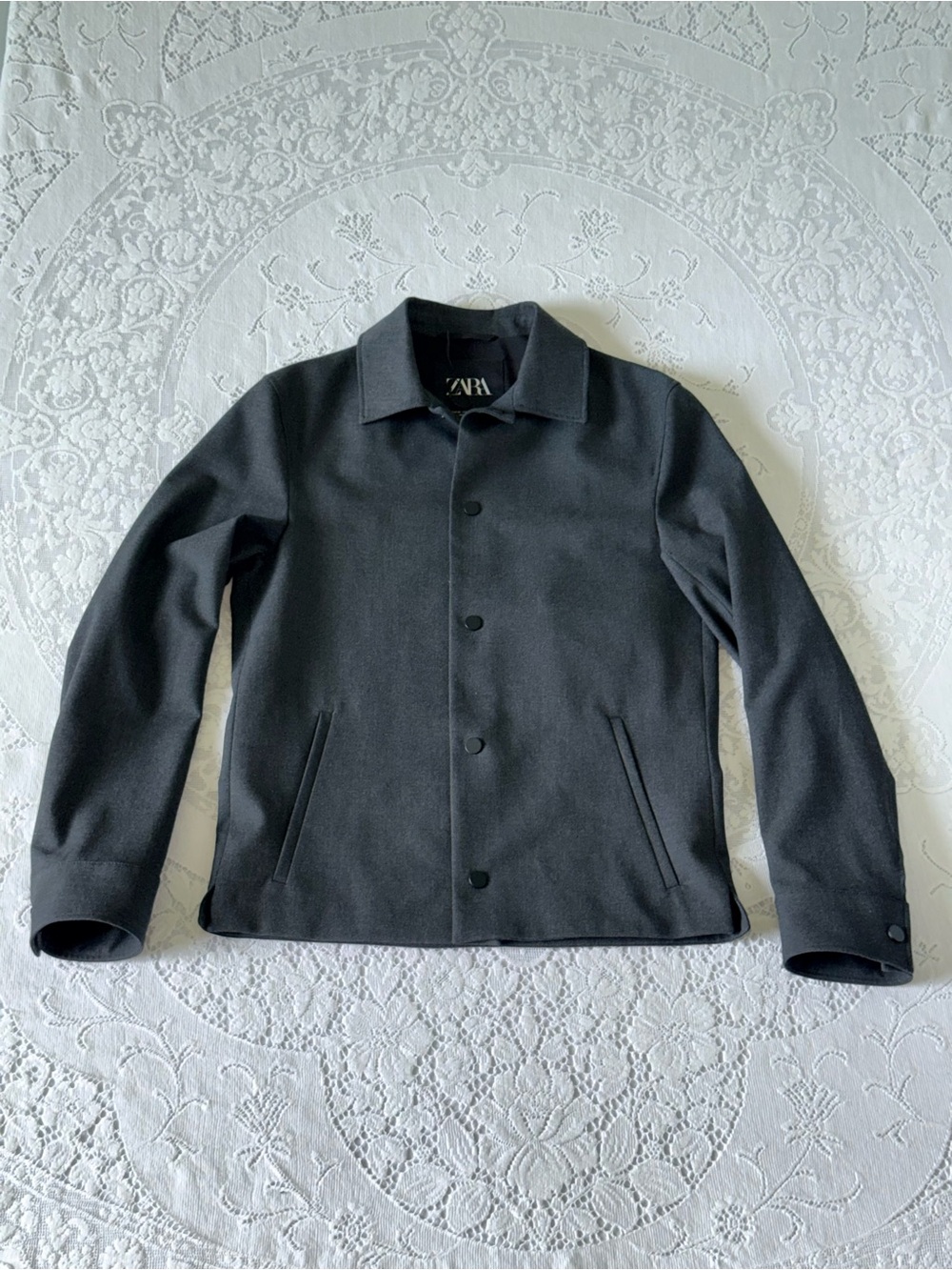ZARA Gray 4-Way Stretch Collared Snap Jacket Womens XS